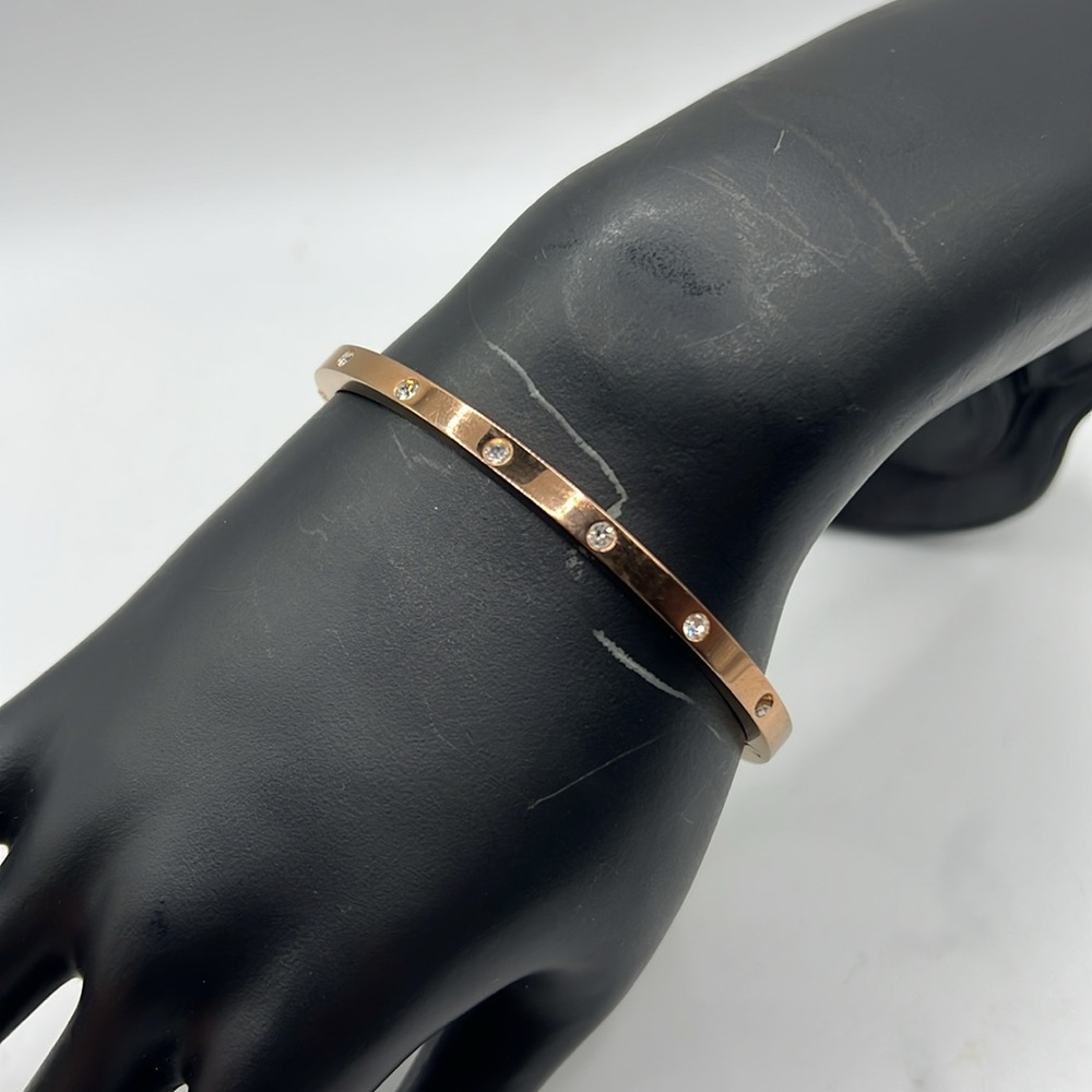 Fossil Rose Gold Tone Thin Skinny Bracelet Bangle Jewelry Stainless Steel Hinged
